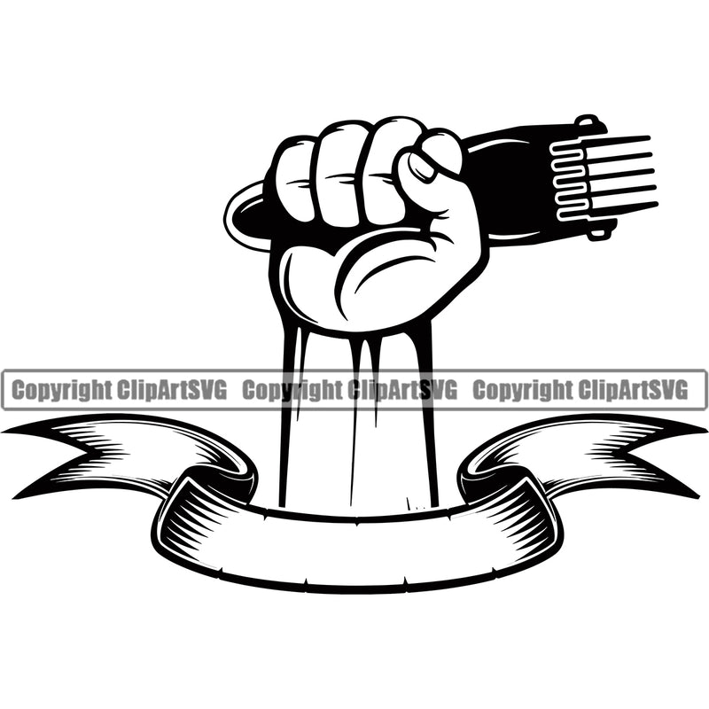 Barber Hand Holding Hair Clippers Occupation Hand Power Color Arm Rib Razor Barbershop Hair Cut Haircut Hairstyle Hairstylist Beauty Salon Beard Shave Shaving Groom Grooming Design Element Retro Vintage Business Company Logo Clipart SVG