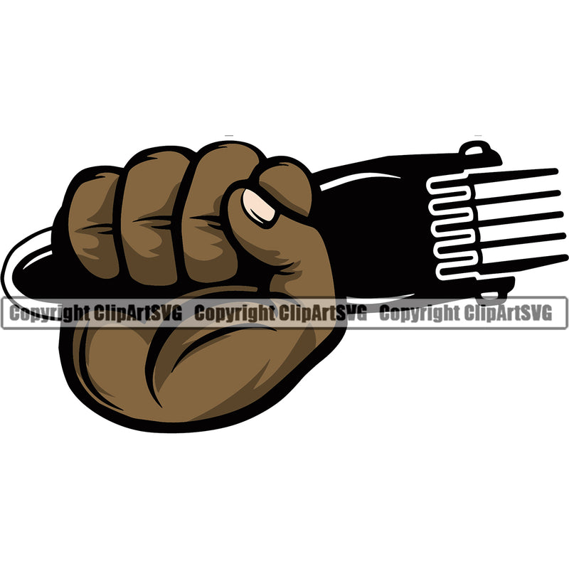 Barber Hand Holding Hair Clippers Design Element Occupation Razor Black African American Hand Power Punch Hair Cut Haircut Hairstyle Beauty Salon Beard Shave Shaving Groom Grooming Design Element Retro Vintage Business Company Logo Clipart SVG