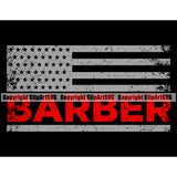 Barber Occupation Clippers Razor Shop Barber Red Color Text United States America American Flag Black Back Ground Hair Cut Hairdresser Haircut Hairstyle Hairstylist Beauty Salon Shave Groom Grooming Design Element Retro Vintage Business \Logo Clipart SVG