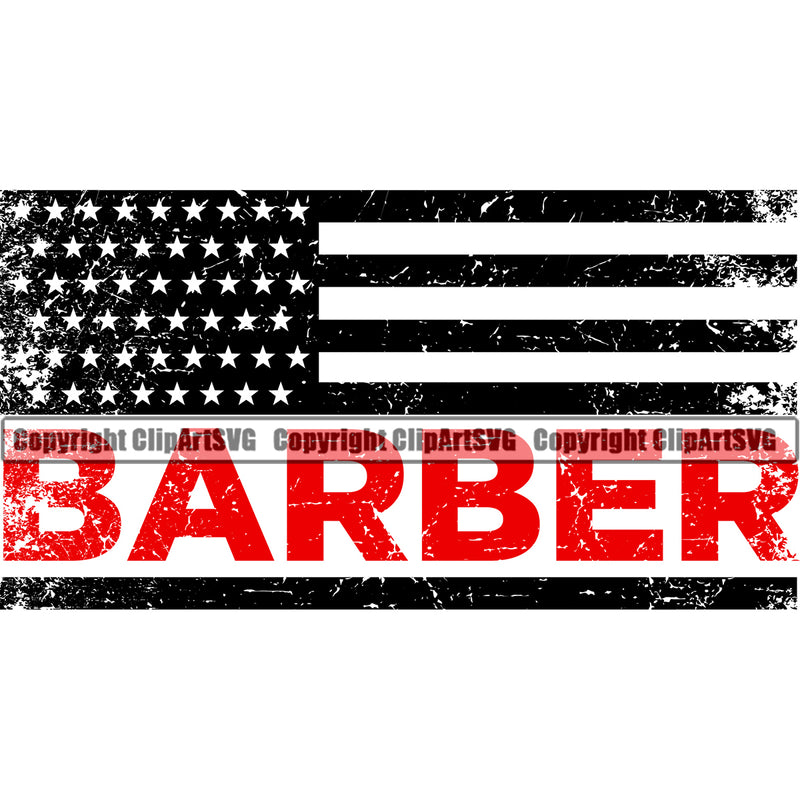 Barber Occupation Clippers Clipper Razor Shop United States America American Flag Text Red Horizontal Color Barbershop Hair Cut Hairdresser Haircut Hairstyle Hairstylist Beauty Salon Beard Shave Groom Design Element Retro Vintage Company Logo Clipart SVG