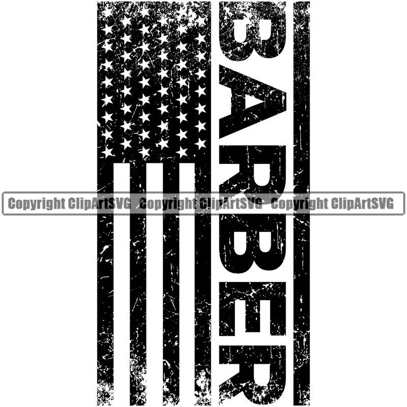 Barber Occupation United States America American Flag Text Red Clippers Razor Shop Barbershop Cut Hairdresser Haircut Hairstylist Beauty Salon Beard Shave Shaving Groom Design Element Retro Vintage Business Company Logo Clipart SVG