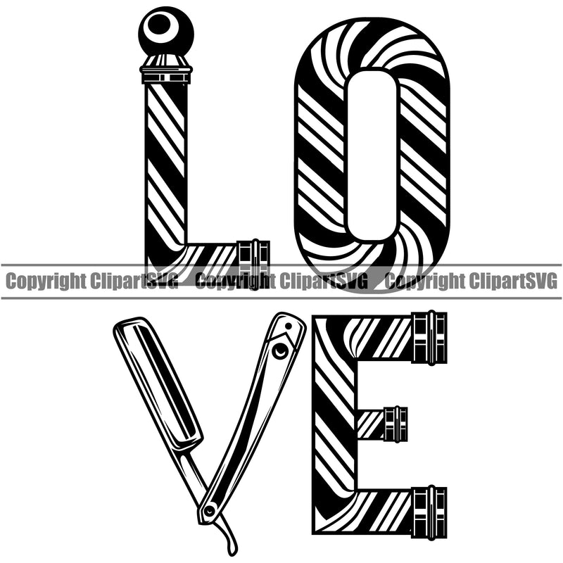Barber Love Text Occupation Clippers Clipper Haircut Hairstyle Hairstylist Beauty Salon Beard Shave Shaving Groom Grooming Design Element Retro Vintage Business Company Logo Razor Shop Barbershop Hair Cut Hairdresser Clipart SVG