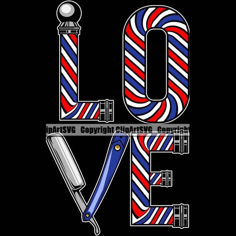 Barber Love Text Black Color Design Element Occupation Clippers Clipper Razor Shop Barbershop Hair Cut Hairdresser Haircut Hairstyle Hairstylist Beauty Salon Beard Shave Shaving Groom Grooming Design Element Retro Vintage Business Company Logo Clipart SVG