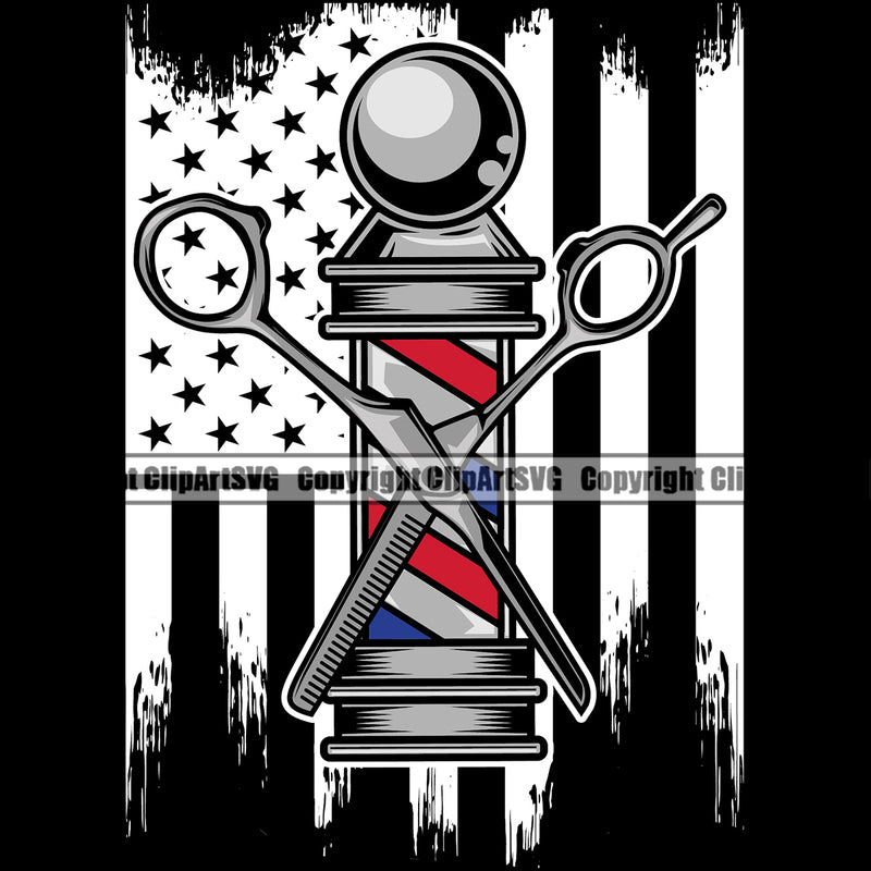 Barber Occupation USA Flag Black Color Background Clippers Clipper Razor Shop Barbershop Hair Cut Hairdresser Haircut Hairstyle Hairstylist Beauty Salon Beard Shave Shaving Groom Grooming Design Element Retro Vintage Business Company Logo Clipart SVG