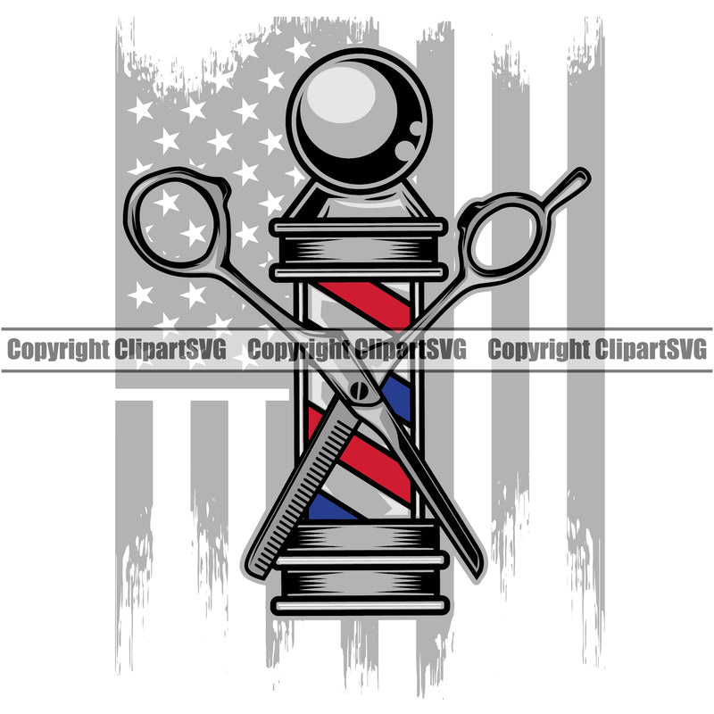 Barbershop Hairstyle Style Shave Shop USA Flag Color Logo Clipart SVG