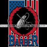 Barber Occupation Clippers Razor United States America American Flag Design Black Color Background Barbershop Hair Cut Hairdresser Haircut Hairstyle Hairstylist Beauty Salon Beard Shaving Groom Design Element Vintage Business Logo Clipart SVG