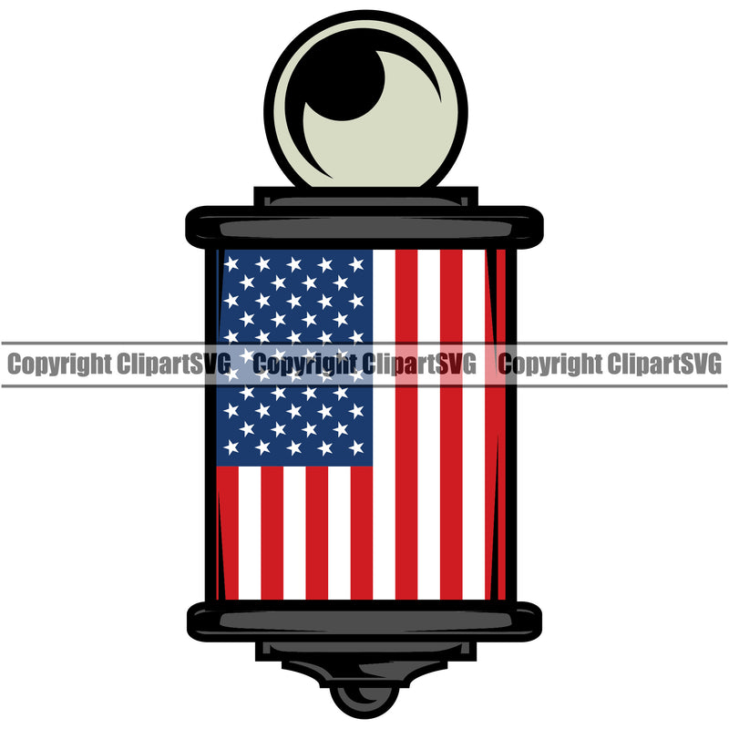 Barbershop Haircut Hair Shave Shop USA Flag Color Barber Hairstylist Logo Clipart SVG