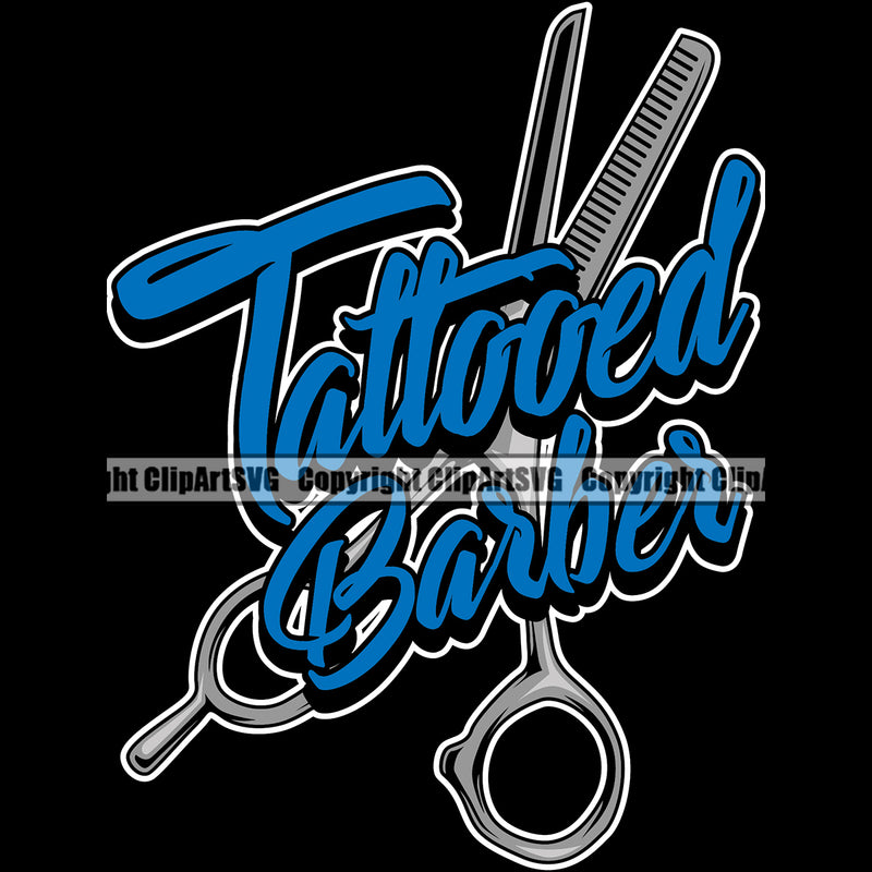 Barber Occupation Clippers Clipper Razor Shop Tattooed Text Black Background Barbershop Hair Cut Hairdresser Haircut Hairstyle Hairstylist Beauty Salon Beard Shave Shaving Groom Grooming Design Element Retro Vintage Business Company Logo Clipart SVG
