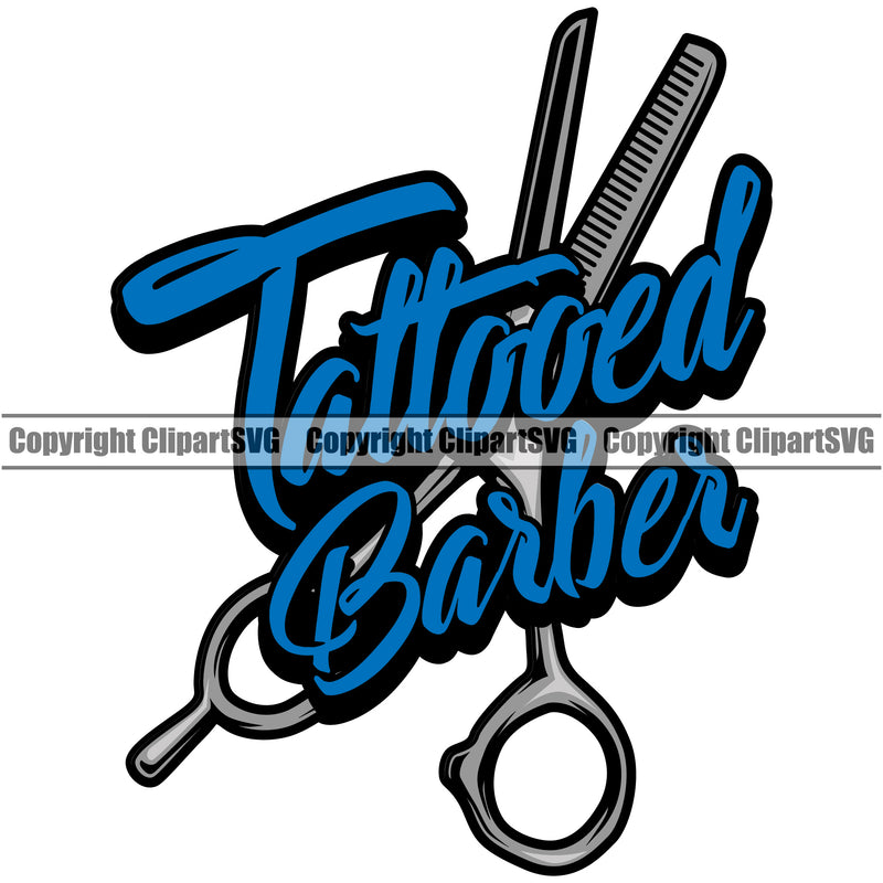 \Barber Occupation Clippers Clipper Razor Tattooed Blue Color Shop Barbershop Hair Cut Hairdresser Haircut Hairstyle Hairstylist Beauty Salon Beard Shave Shaving Groom Grooming Design Element Retro Vintage Business Company Logo Clipart SVG