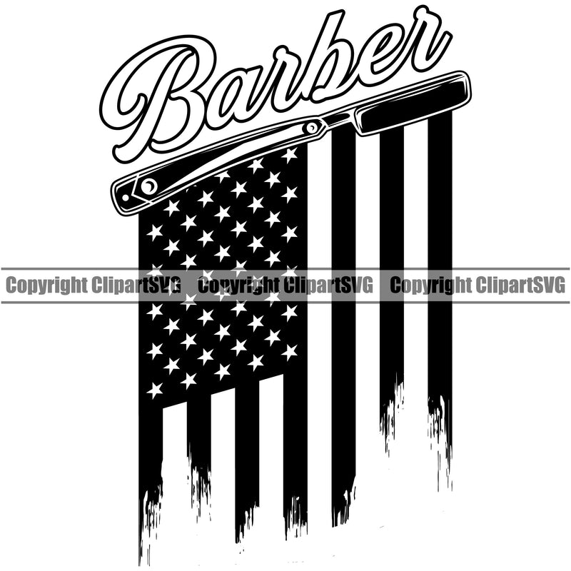 Barber Occupation Clippers Clipper Razor Black USA Flag Design Shop Barbershop Hair Cut Hairdresser Haircut Hairstyle Hairstylist Beauty Salon Beard Shave Shaving Groom Grooming Design Element Retro Vintage Business Company Logo Clipart SVG