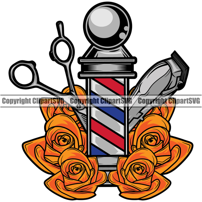 Barber Occupation Clippers Clipper Razor Shop Barbershop Hair Color Cut Hairdresser Haircut Hairstyle Hairstylist Beauty Salon Beard Shave Shaving Groom Grooming Design Element Retro Vintage Business Company Logo Clipart SVG