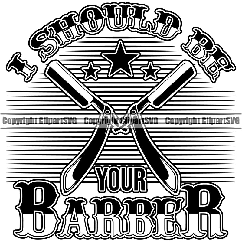Barber Occupation Clippers Clipper Razor Shop Text Design Element Barbershop Hair Cut Hairdresser Haircut Hairstyle Hairstylist Beauty Salon Beard Shave Shaving Groom Grooming Retro Vintage Business Company Logo Clipart SVG