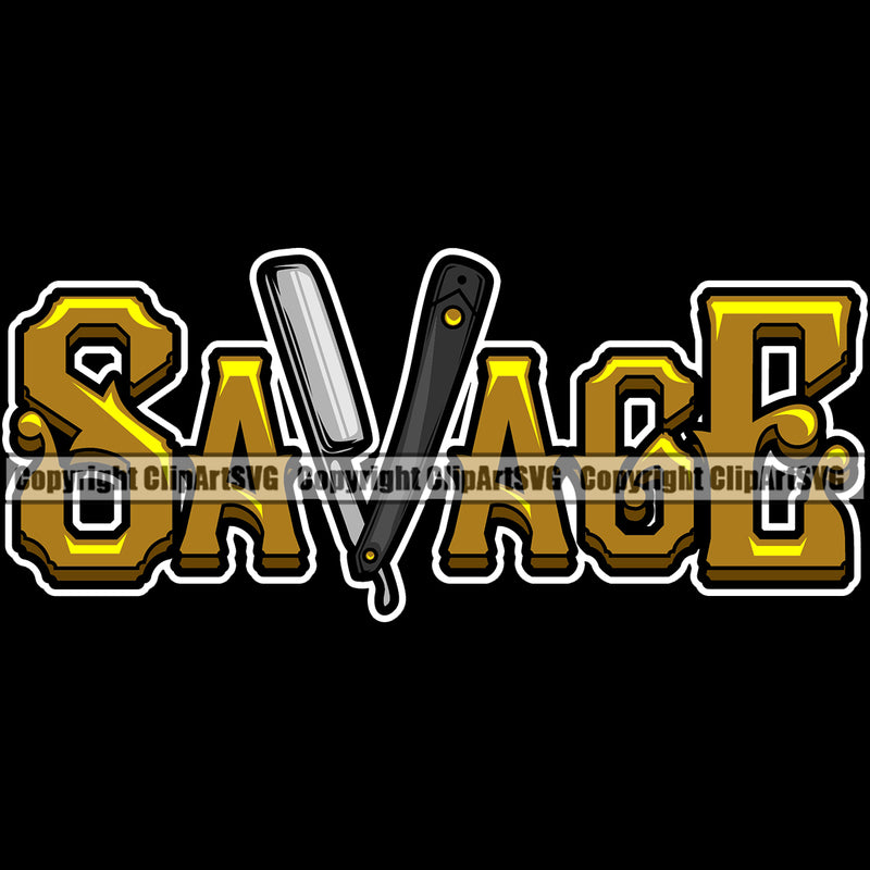 Savage Barber Straight Razor Blade Barbershop Beast Salon Barber Barbershop Hairstylist Hair Cut Color Logo Clipart SVG