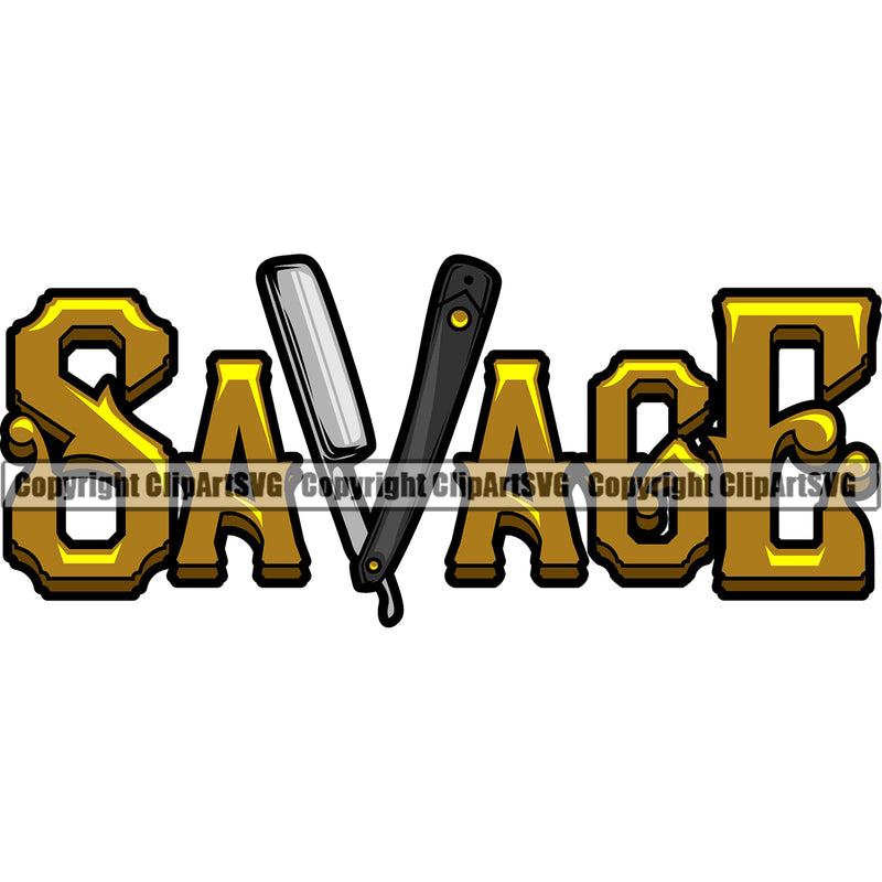 Barber Occupation Clippers Clipper Razor Shop Barbershop Hair Quote Hairdresser Savage Yellow Color Haircut Hairstyle Hairstylist Beauty Salon Beard Shave Shaving Groom Grooming Design Element Retro Vintage Business Company Logo Clipart SVG