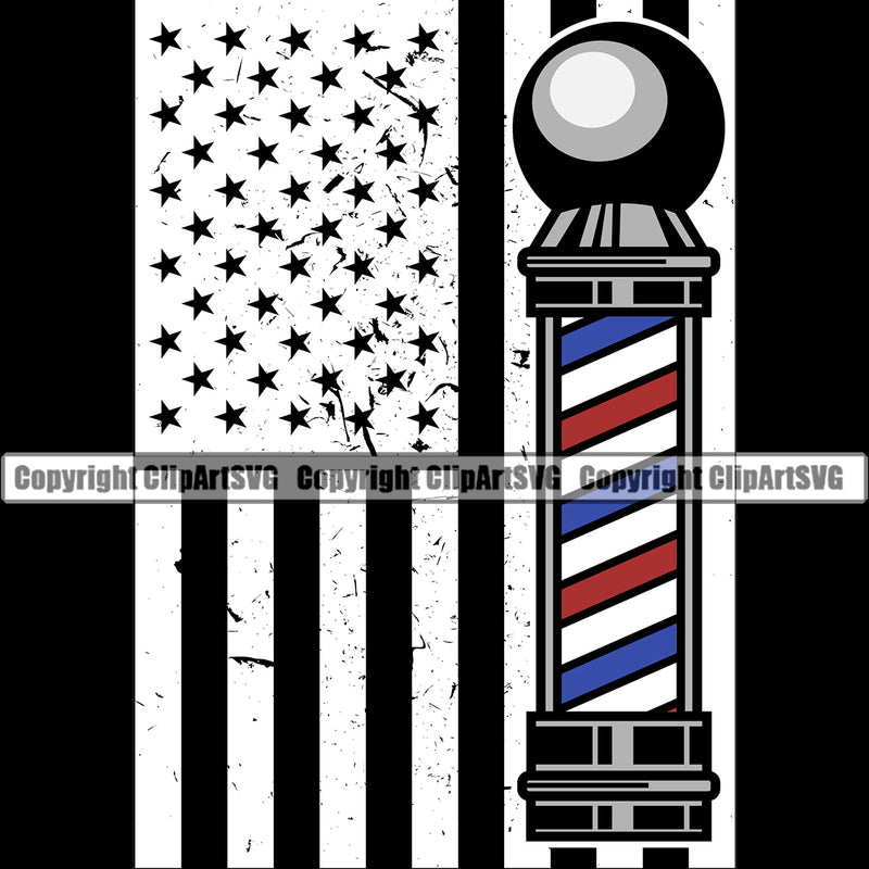 Barber Occupation Clippers Clipper Razor Shop United States America American Flag Barbershop Hair Cut Hairdresser Haircut Hairstyle Hairstylist Beauty Salon Beard Shave Shaving Groom Grooming Black Design Element Retro Vintage Company Logo Clipart SVG
