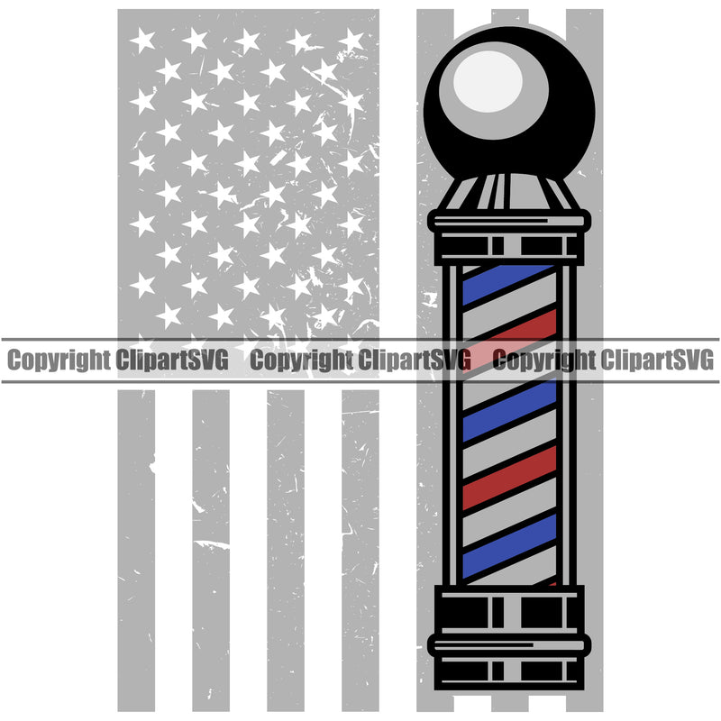 Barber Salon USA Flag Barber Barbershop Hairstylist Hair Cut Color Logo Clipart SVG