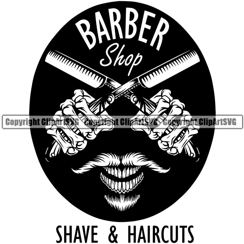 Barber Occupation Clippers Clipper Razor Shop Barbershop Text Hair Cut Hairdresser Haircut Hairstyle Hairstylist Beauty Salon Beard Shave Shaving Groom Grooming Design Element Retro Vintage Business Company Logo Clipart SVG