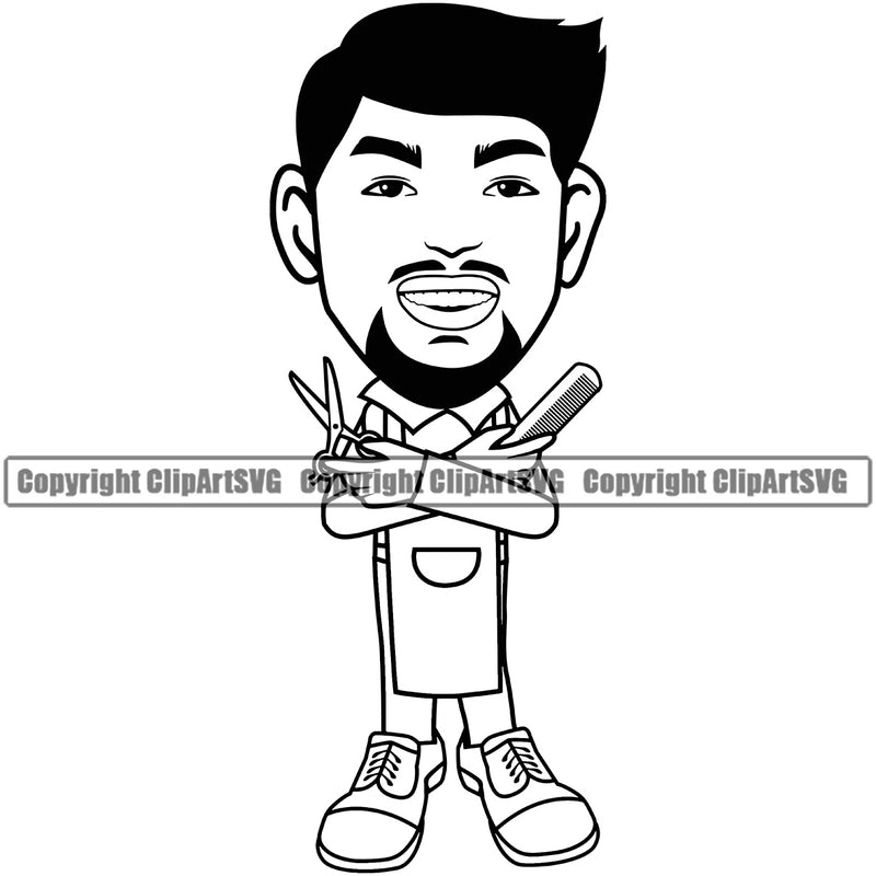 Barber Mar Cartoon Occupation Clippers Clipper Razor Shop Barbershop Hair Cut Hairdresser Haircut Hairstyle Hairstylist Beauty Salon Beard Shave Shaving Groom Grooming Design Element Retro Vintage Business Company Logo Clipart SVG