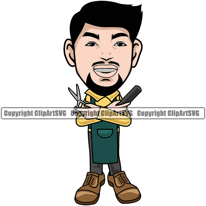 Occupation Barber Man Cartoon Barber Barbershop Hairstylist Hair Cut Color Logo Clipart SVG