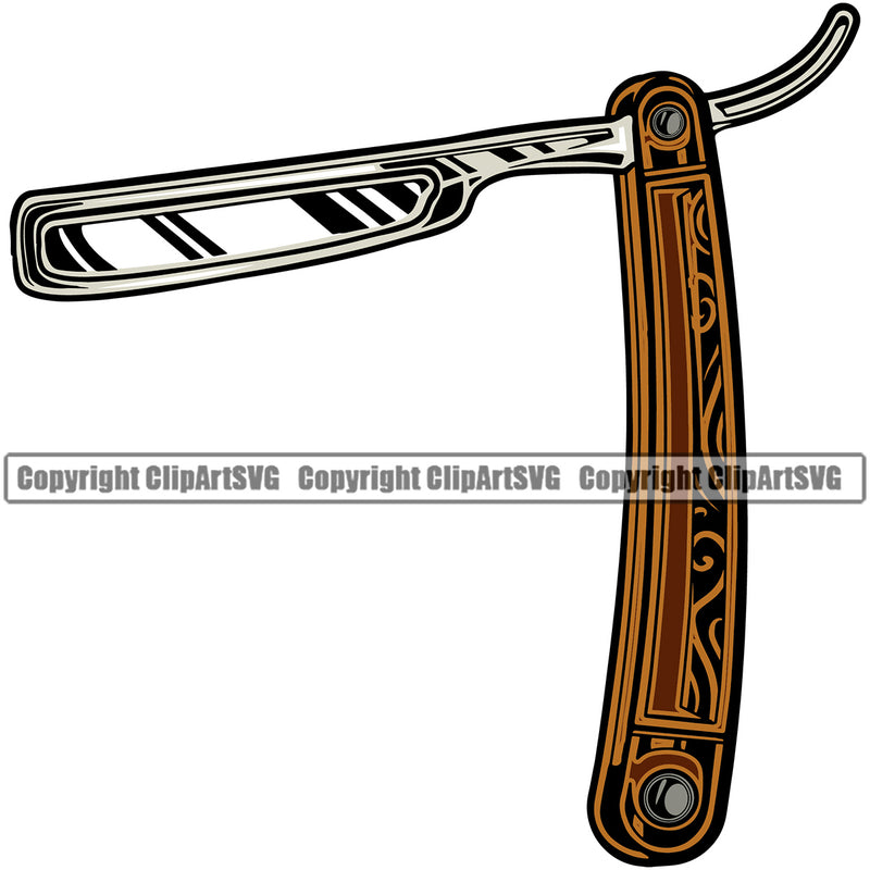Barber Occupation Clippers Clipper Razor Straight Shop Barbershop Hair Cut Hairdresser Haircut Hairstyle Hairstylist Beauty Salon Beard Shave Shaving Groom Grooming Design Element Retro Vintage Business Company Logo Clipart SVG