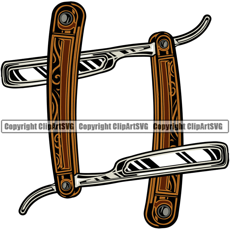 Barber Occupation Clippers Clipper Razor Straight Mustache Professional Shop Barbershop Hair Cut Hairdresser Haircut Hairstyle Hairstylist Beauty Salon Beard Shave Shaving Groom Grooming Design Element =Business Company Logo Clipart SVG