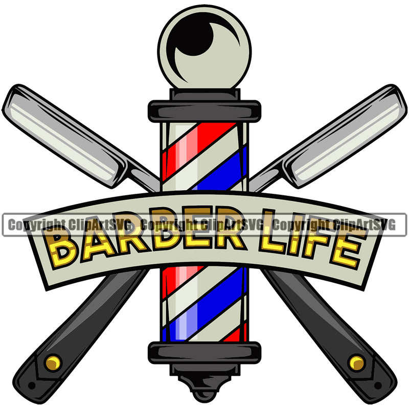 Barber Life Occupation Clippers Clipper Razor Hairstyle Hairstylist Beauty Salon Beard Shave Shaving Groom Grooming Design Element Retro Vintage Business Company Shop Barbershop Hair Cut Hairdresser Haircut Logo Clipart SVG