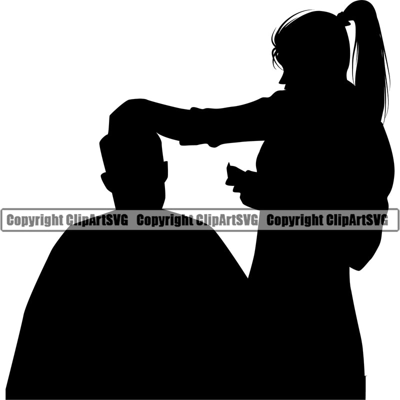 Barber Occupation Silhouette Lady Clippers Clipper Razor Shop Barbershop Hair Cut Hairdresser Haircut Hairstyle Hairstylist Beauty Salon Beard Shave Shaving Groom Grooming Design Element Retro Vintage Business Company Logo Clipart SVG