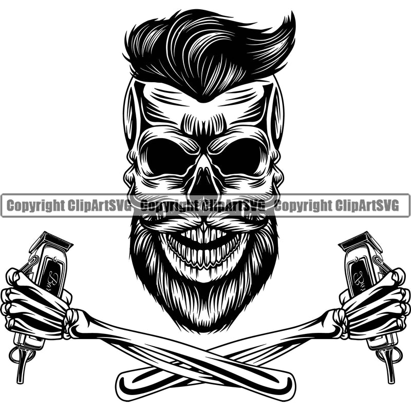 Occupation Barber Skeleton Arms Salon Barber Barbershop Hairstylist Hair Cut Logo Clipart SVG