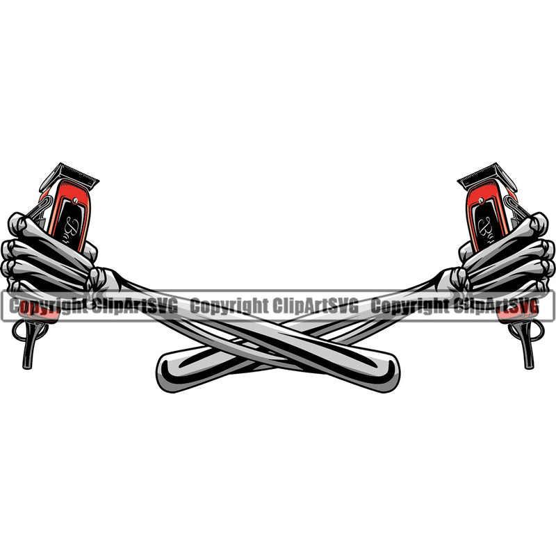 Barber Shop Barbershop Skeleton Arms Hair Cut Hairdresser Haircut Hairstyle Hairstylist Beauty Salon Beard Shave Shaving  Grooming Design Element Retro Business Company Logo Clipart SVG