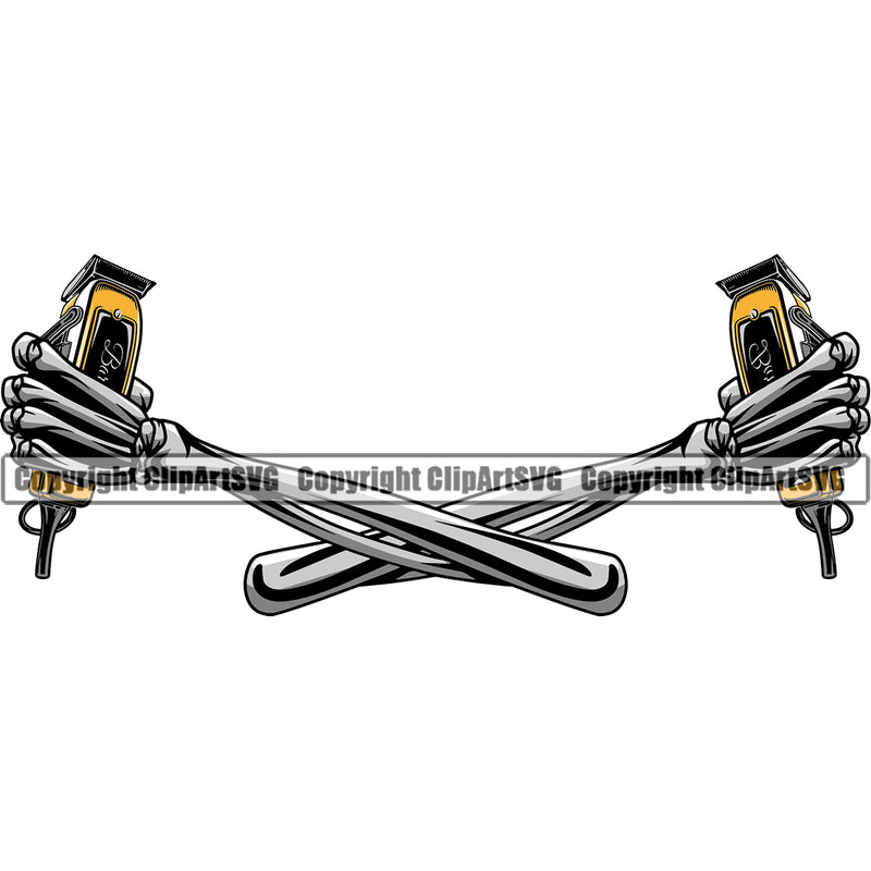 Barber Mustache Professional Skeleton Color Design Element Barbershop Hair Cut Hairdresser Haircut Hairstyle Hairstylist Beauty Salon Beard Shave Shaving Groom Retro Vintage Business Company Logo Clipart SVG