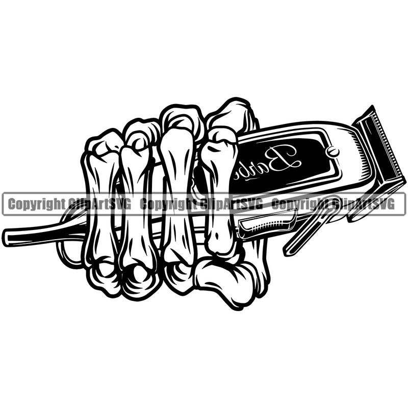 Occupation Barber Skeleton Hand Salon Barber Barbershop Hairstylist Hair Cut Logo Clipart SVG