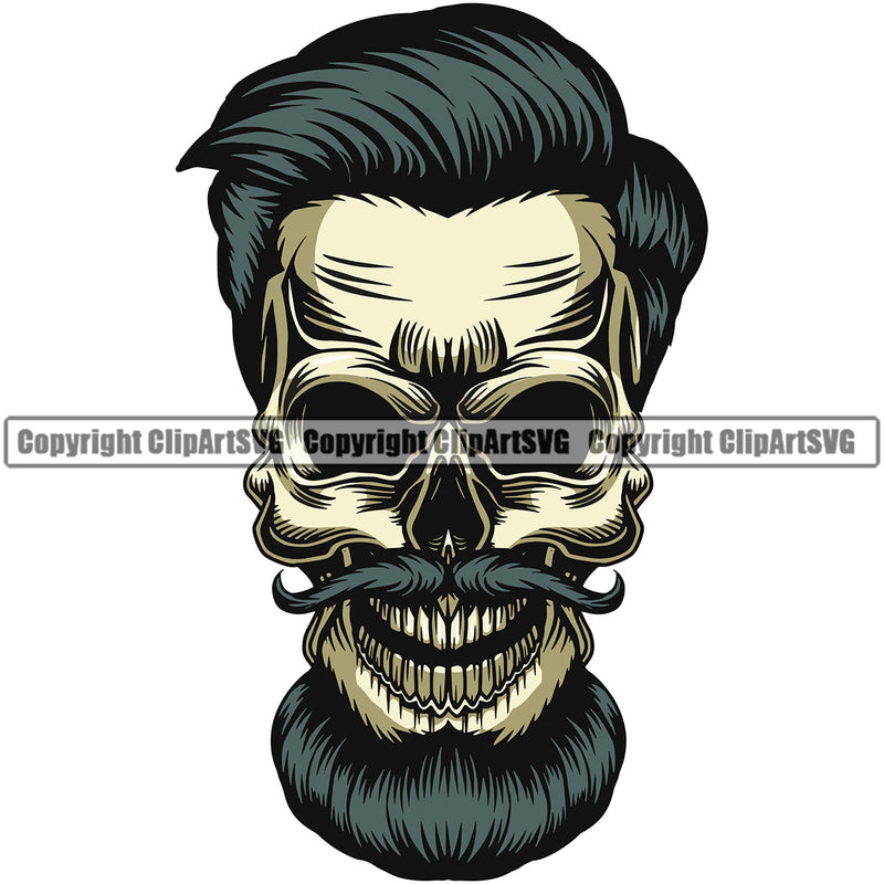 Barber Skull Design Element 10006 Color Clipper Clippers Scissors Razor Barbershop Hairdresser Haircut Hairstyle Hairstylist Beauty Salon Beard Shave Groom Grooming Retro Vintage Business Company Logo Clipart SVG
