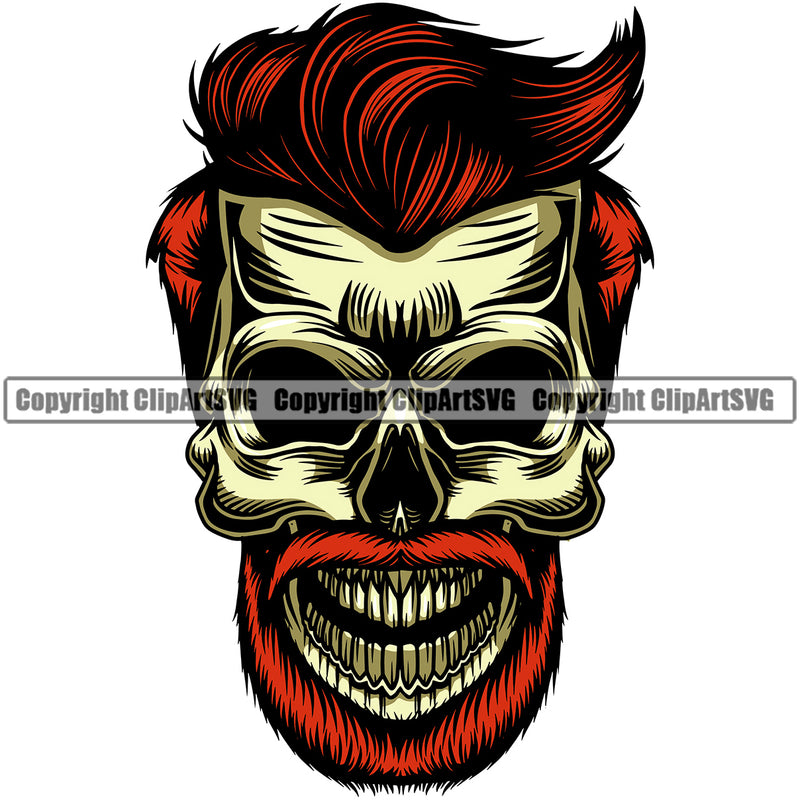 Barber Skull Hair Red Color Design Element Clipper Clippers Scissors Razor Barbershop Hair Cut Hairdresser Haircut Hairstyle Hairstylist Beauty Salon Beard Shave Shaving Groom Grooming Retro Vintage Business Company Logo Clipart SVG