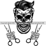 Barber Skull Clipper Clippers Scissors Razor Barbershop Hairdresser Haircut Hairstyle Hairstylist Beauty Salon Beard Shave Shaving Groom Design Element Retro Business Company Logo Clipart SVG