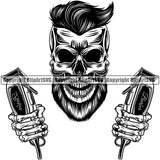 Barber Skull Skeleton Design Element Clipper Clippers Razor Barbershop Hair Cut Hairdresser Haircut Hairstyle Hairstylist Beauty Beard Shave Shaving Groom Retro Vintage Business Company Logo Clipart SVG