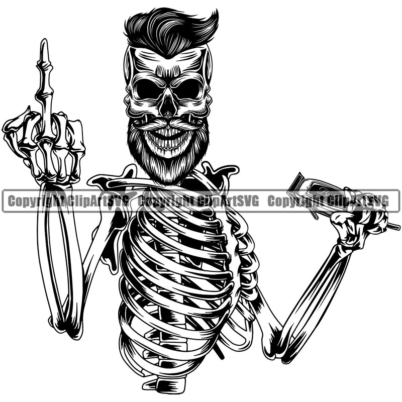 Barber Skull Design Element Clipper Clippers Scissors Razor Barbershop Hair Cut Hairdresser Haircut Hairstyle Hairstylist Beauty Shave Shaving Groom Retro Vintage Company Logo Clipart SVG