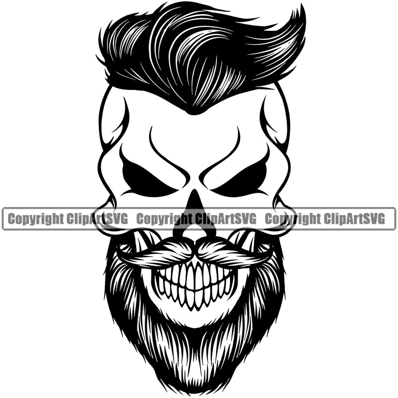 Barber Skull Smile Face Clippers Barbershop Beauty Salon Beard Shave Shaving Groom Design Element Retro Vintage Business Company Logo Hair Cut Hairdresser Hairstyle Hairstylist Clipart SVG
