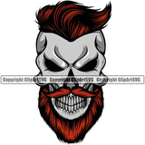 Barber Skull Head Red Color Hair Design Element Clipper Clippers Barbershop Hair Cut Hairdresser Haircut Hairstyle Hairstylist Beauty Salon Beard Shave Shaving Grooming Retro Vintage Business Company Logo Clipart SVG