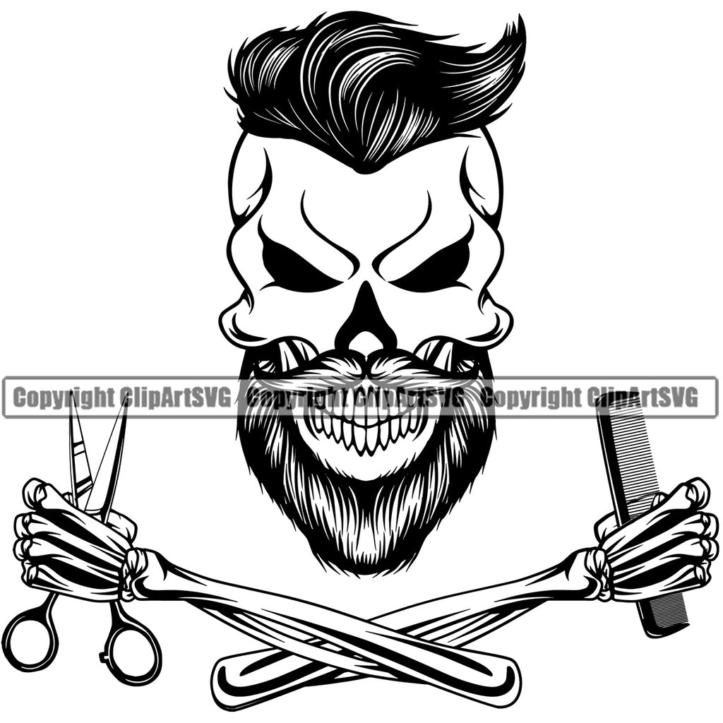 Barber Skull Head Arm Design Element Clipper Clippers Barbershop Hair Cut Hairdresser  Haircut Hairstyle Hairstylist Beauty Salon Beard Shave Shaving Groom  Grooming Retro Vintage Business Company Logo Clipart SVG – ClipArt SVG