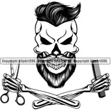 Barber Skull Head Arm Design Element Clipper Clippers Barbershop Hair Cut Hairdresser Haircut Hairstyle Hairstylist Beauty Salon Beard Shave Shaving Groom Grooming Retro Vintage Business Company Logo Clipart SVG