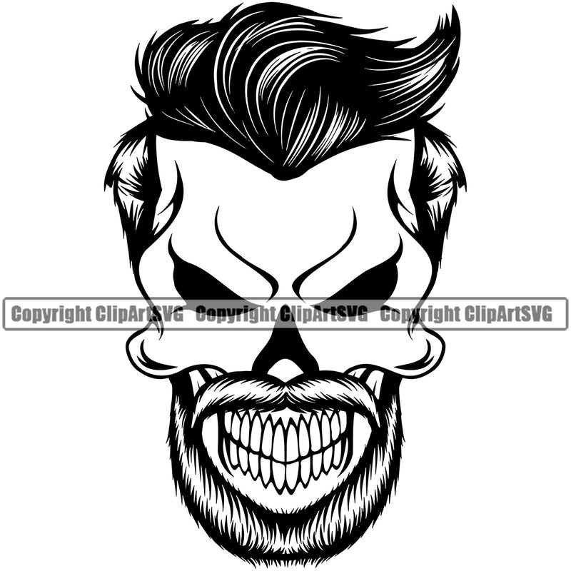 Barber Skull Design Element Clipper Clippers Hairstylist Beauty Salon Beard Shave Shaving Groom Retro Vintage Business Company Barbershop Hair Cut Hairdresser Haircut Hairstyle Logo Clipart SVG