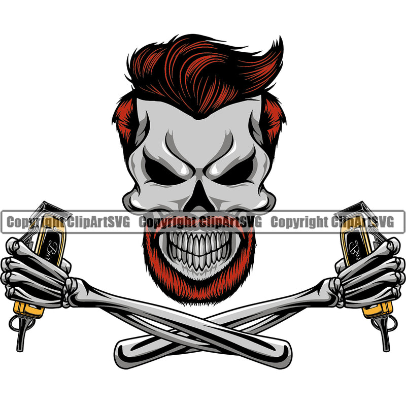 Barber Skull Color Design Element Shave Shaving Groom Grooming Retro Vintage Clipper Clippers Barbershop Hair Cut Hairdresser Haircut Hairstyle Hairstylist Beauty Salon Beard Business Company Logo Clipart SVG