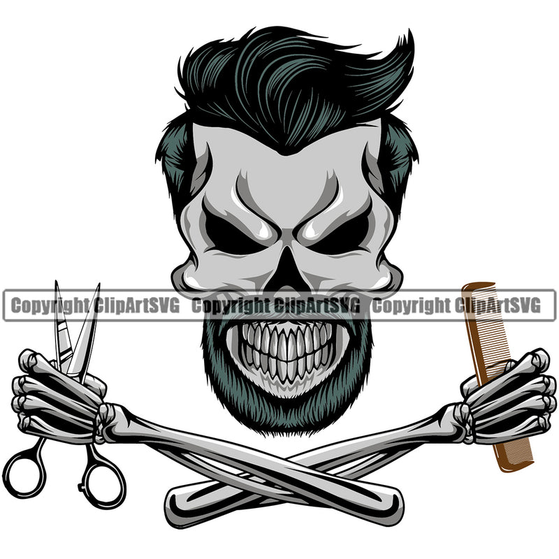 Barber Skull Design Element Clipper Clippers Beauty Salon Beard Shave Shaving Groom Grooming Retro Vintage Business Company Logo Barbershop Hair Cut Hairdresser Haircut Hairstyle Hairstylist Clipart SVG