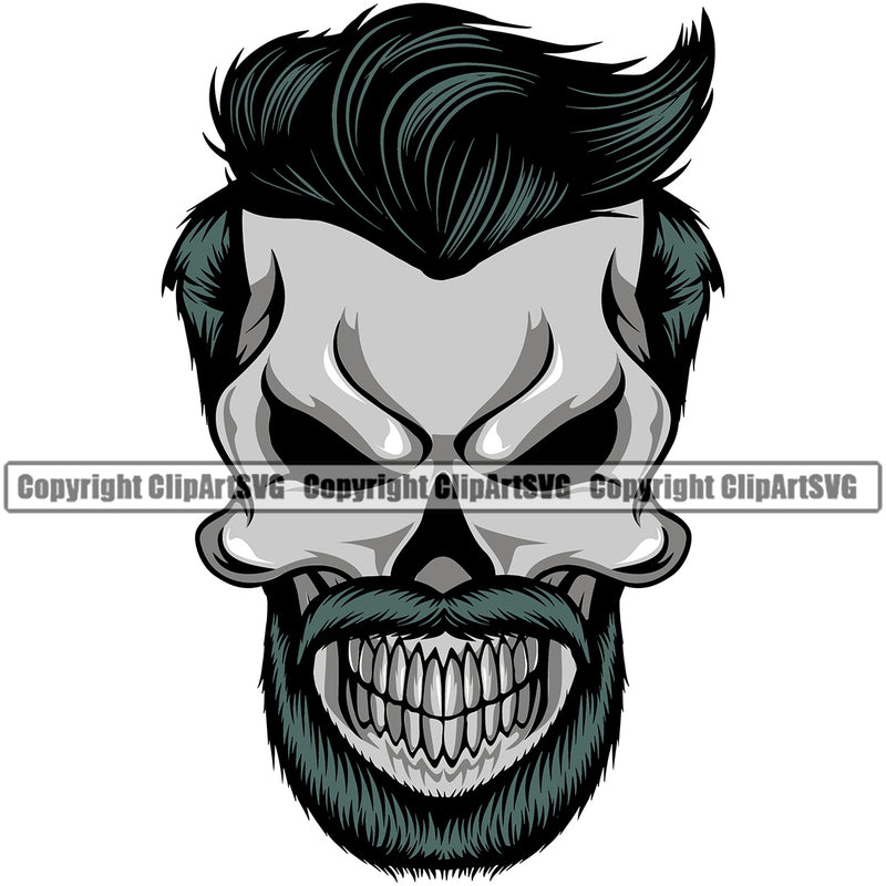 Barber Skull Color Hair Mustache Professional Classic Style Clipper Clippers Barbershop Hair Cut Hairdresser Haircut Hairstyle Hairstylist Beauty Salon Shave Shaving Groom Design Element Retro Business Company Logo Clipart SVG