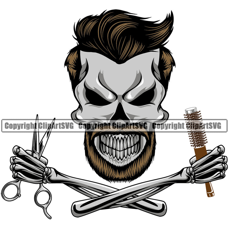 Barber Skull Clippers Groom Grooming Design Element Retro Vintage Business Barbershop Hair Cut Hairdresser Haircut Hairstyle Hairstylist Beauty Salon Beard Shave Shaving Company Logo Clipart SVG