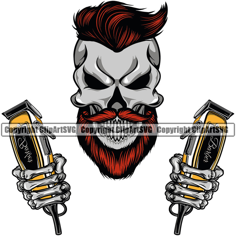 Barber Skull Clippers Barbershop Beauty Salon Beard Shave Shaving Groom Grooming Design Element Retro Business Company Logo Hair Cut Hairdresser Haircut Hairstyle Hairstylist Clipart SVG