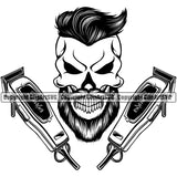 Barber Skull Clipper Clippers Barbershop Salon Beard Shave Shaving Groom Design Element Retro Business Company Logo Hairdresser Haircut Hairstyle Hairstylist Beauty Clipart SVG