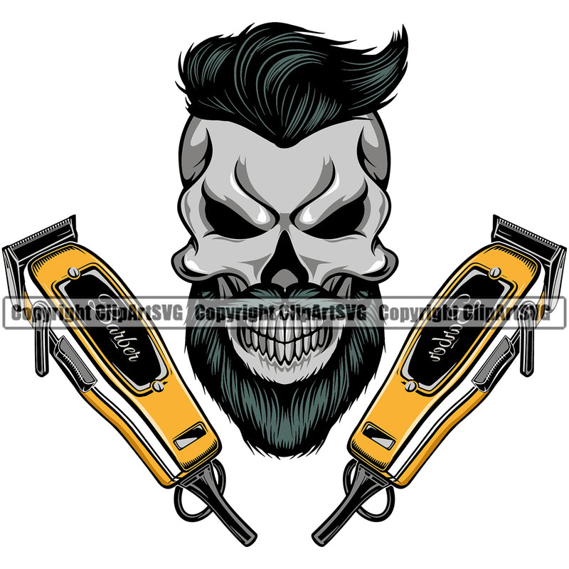 Barber Skull Color Hair Clipper Clippers Barbershop Hair Cut Hairdresser Haircut Hairstyle Hairstylist Beauty Salon Beard Shave Shaving Groom Grooming Design Element Retro Vintage Business Company Logo Clipart SVG