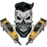Barber Skull Color Hair Clipper Clippers Barbershop Hair Cut Hairdresser Haircut Hairstyle Hairstylist Beauty Salon Beard Shave Shaving Groom Grooming Design Element Retro Vintage Business Company Logo Clipart SVG
