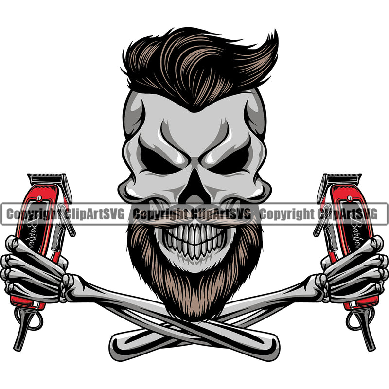 Barber Skull Color Clipper Clippers Barbershop Beauty Salon Beard Shave Shaving Groom Design Element Retro Vintage Business Company Hairdresser Haircut Hairstyle Hairstylist Logo Clipart SVG
